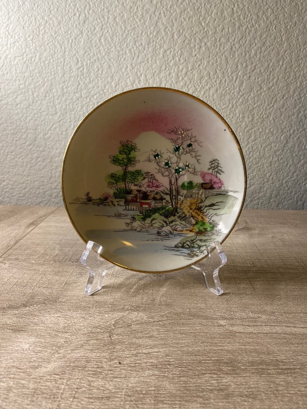 Vintage Porcelain Hand Painted Asian Small Plate House Water Scene